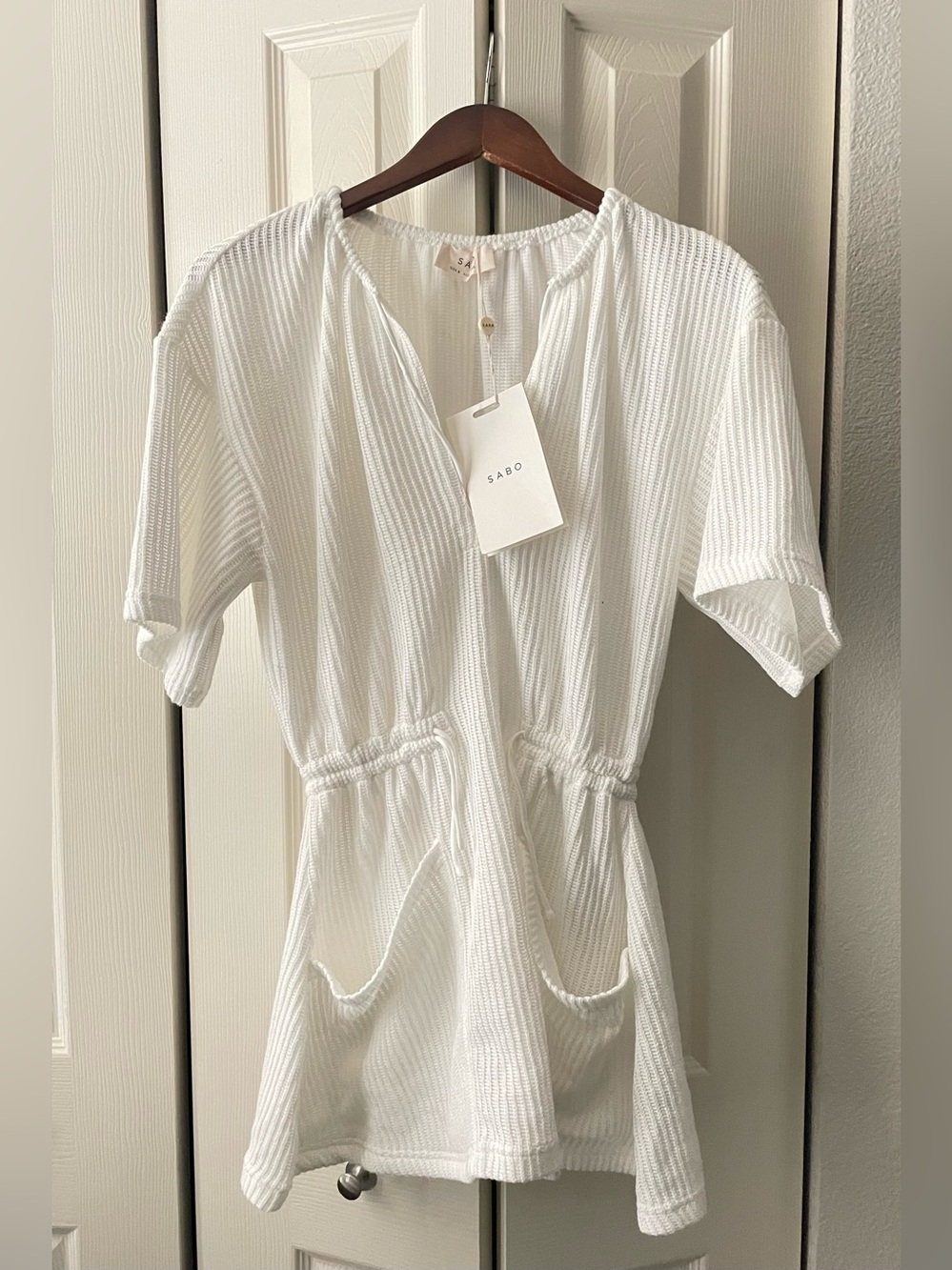 Sabo White Chiva Mini Dress with Drawstring Waist